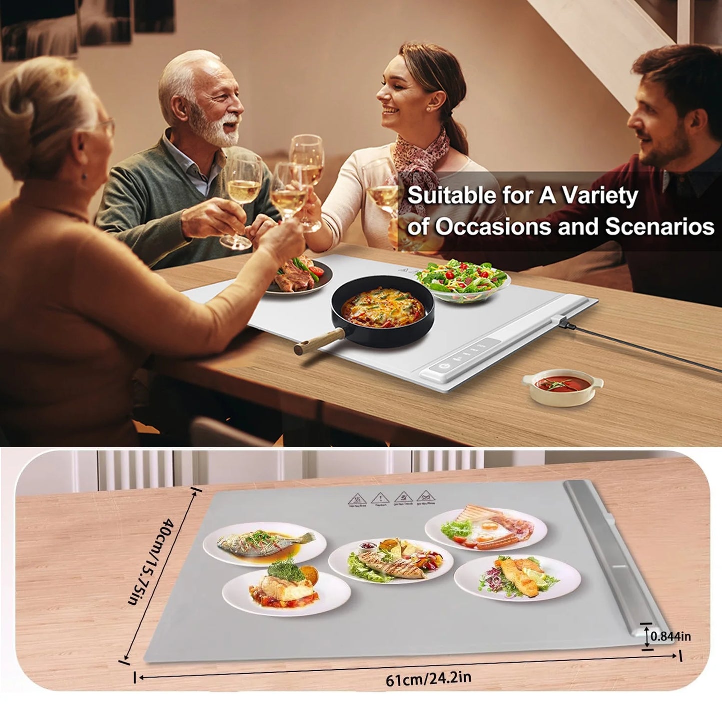Silicone Food Warming Tray -Adjustable Temps 10S Heating,Portable Food Warmer for Dinner Parties, Buffet, Travel