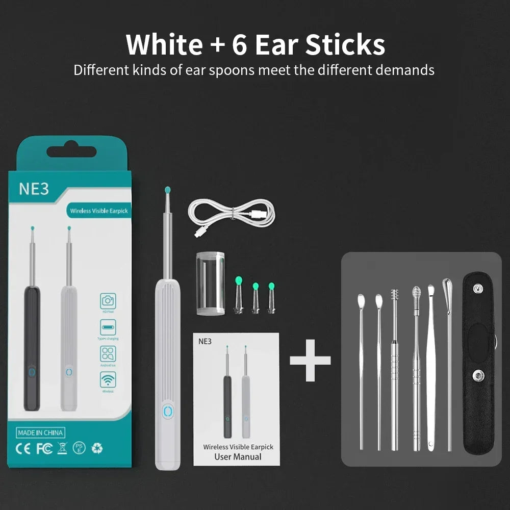 Smart Visual Ear Cleaner HD Ear Sticks Otoscope USB C Charging Endoscope Wax Removal Tool Earpick Mini Camera HD Earpick Gifts