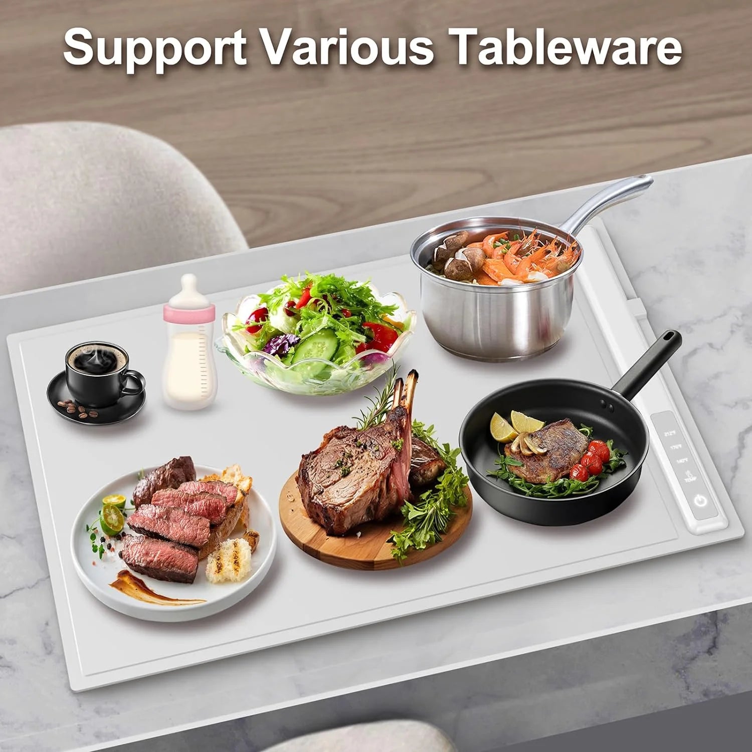 Silicone Food Warming Tray -Adjustable Temps 10S Heating,Portable Food Warmer for Dinner Parties, Buffet, Travel